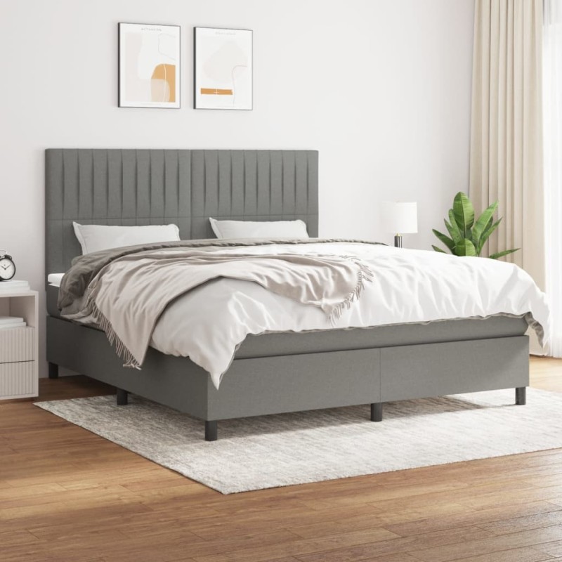 vidaXL Cama box spring con colchón tela gris oscuro 180x200 cm vidaXL Cama box spring con colchón tela gris oscuro 180x200 cm