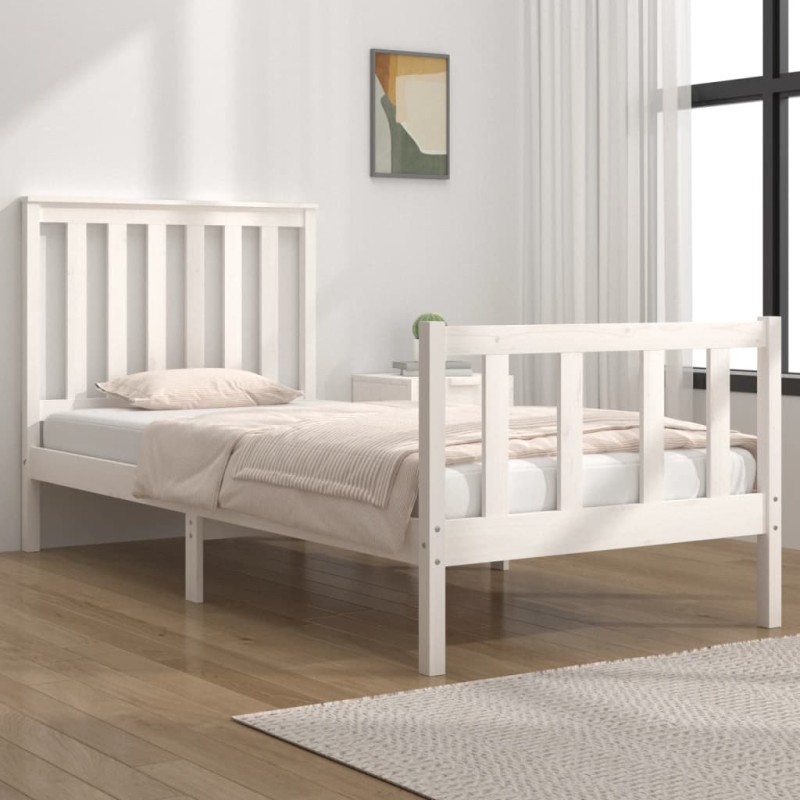 vidaXL Estructura de cama individual madera maciza blanco 75x190 cm vidaXL Estructura de cama individual madera maciza blanco 75x190 cm