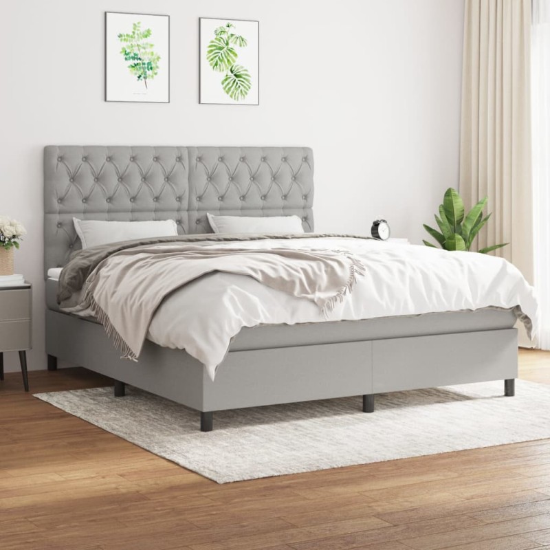 vidaXL Cama box spring con colchón tela gris claro 160x200 cm