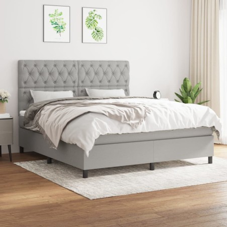 vidaXL Cama box spring con colchón tela gris claro 160x200 cm