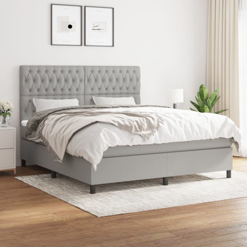 vidaXL Cama box spring con colchón tela gris claro 180x200 cm vidaXL Cama box spring con colchón tela gris claro 180x200 cm