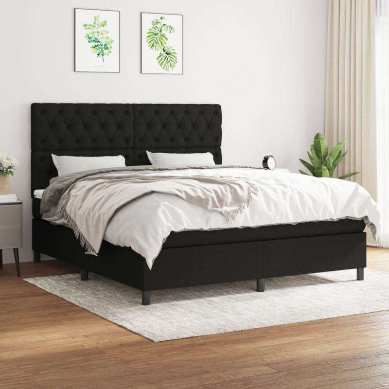vidaXL Cama box spring con colchón tela negro 160x200 cm vidaXL Cama box spring con colchón tela negro 160x200 cm