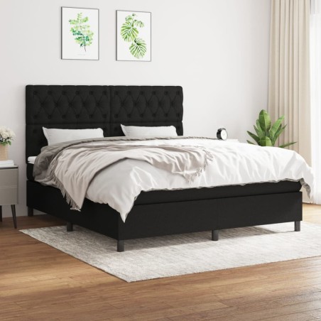 vidaXL Cama box spring con colchón tela negro 160x200 cm
