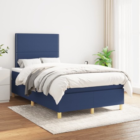 vidaXL Cama box spring con colchón tela azul 120x200 cm