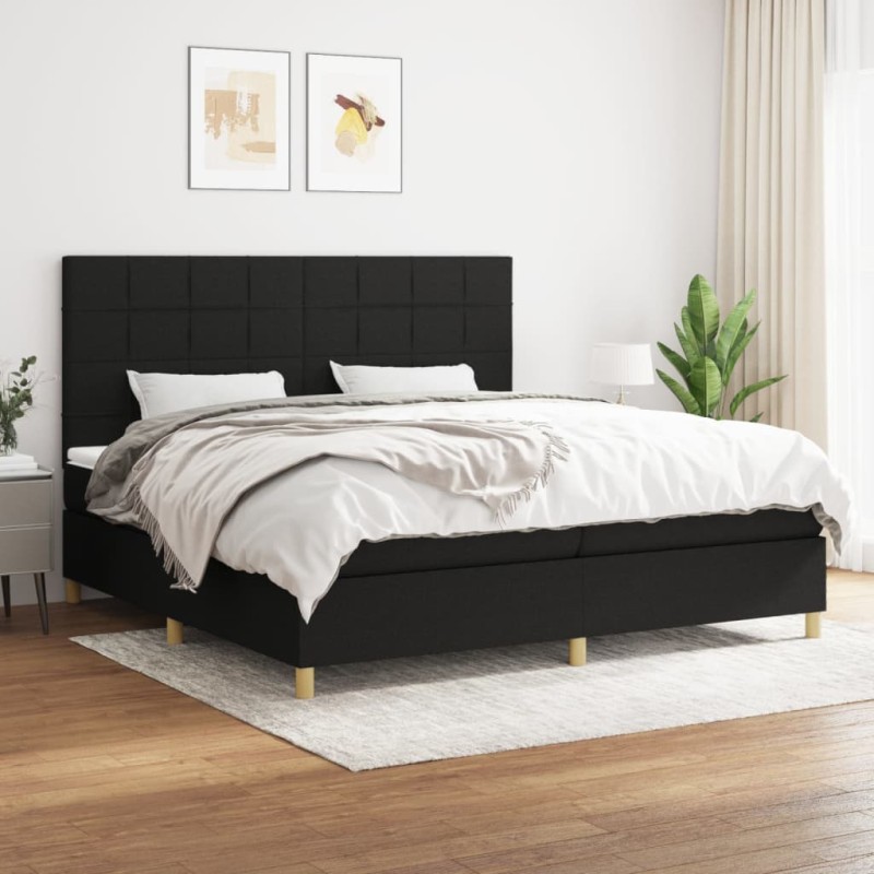 vidaXL Cama box spring con colchón tela negro 200x200 cm vidaXL Cama box spring con colchón tela negro 200x200 cm