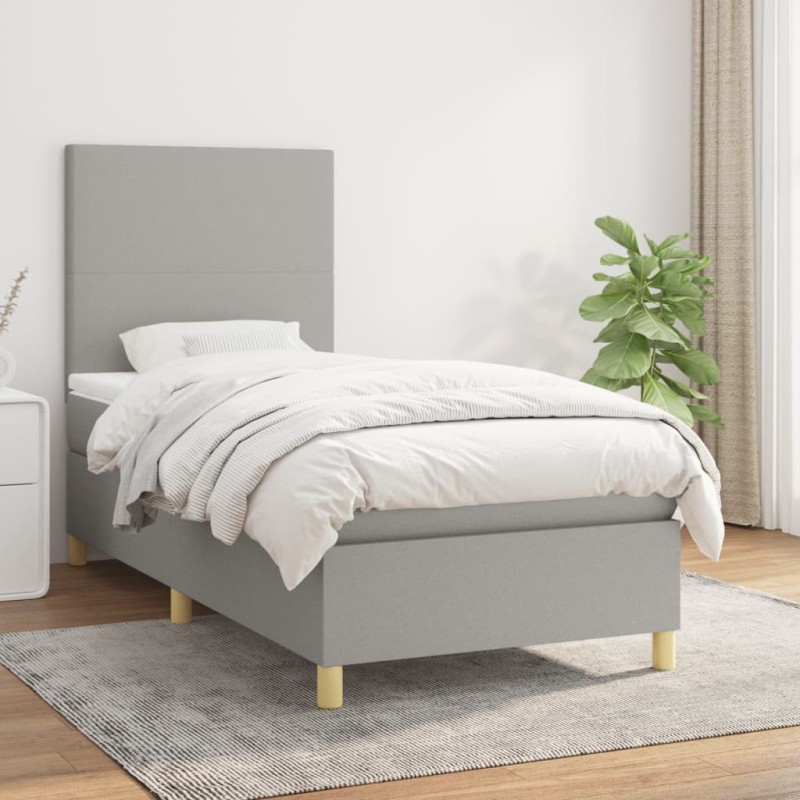 vidaXL Cama box spring con colchón tela gris claro 80x200 cm vidaXL Cama box spring con colchón tela gris claro 80x200 cm