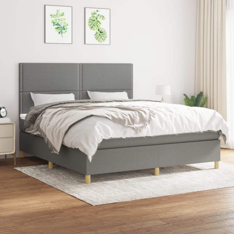 vidaXL Cama box spring con colchón tela gris oscuro 160x200 cm vidaXL Cama box spring con colchón tela gris oscuro 160x200 cm