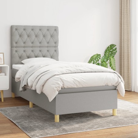 vidaXL Cama box spring con colchón tela gris claro 80x200 cm