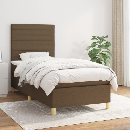 vidaXL Cama box spring con colchón tela marrón oscuro 100x200 cm
