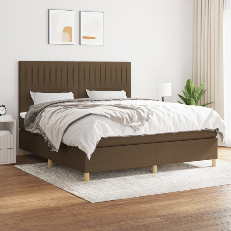 vidaXL Cama box spring con colchón tela marrón oscuro 160x200 cm vidaXL Cama box spring con colchón tela marrón oscuro 160x200 cm