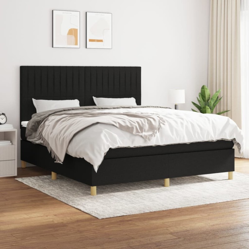 vidaXL Cama box spring con colchón tela negro 180x200 cm vidaXL Cama box spring con colchón tela negro 180x200 cm