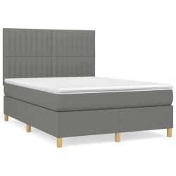 vidaXL Cama box spring con colchón tela gris oscuro 140x190 cm