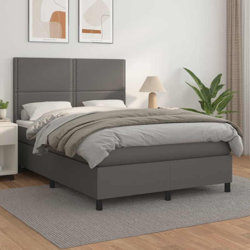 vidaXL Cama box spring con colchón cuero sintético gris 140x200 cm vidaXL Cama box spring con colchón cuero sintético gris 140x200 cm