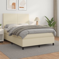 vidaXL Cama box spring con colchón cuero sintético crema 140x190 cm
