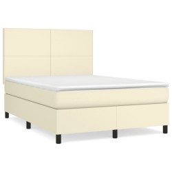 vidaXL Cama box spring con colchón cuero sintético crema 140x190 cm