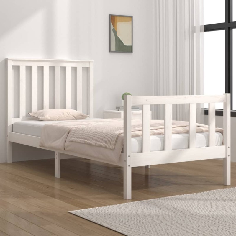 vidaXL Estructura cama individual madera maciza pino blanco 90x190 cm vidaXL Estructura cama individual madera maciza pino blanco 90x190 cm