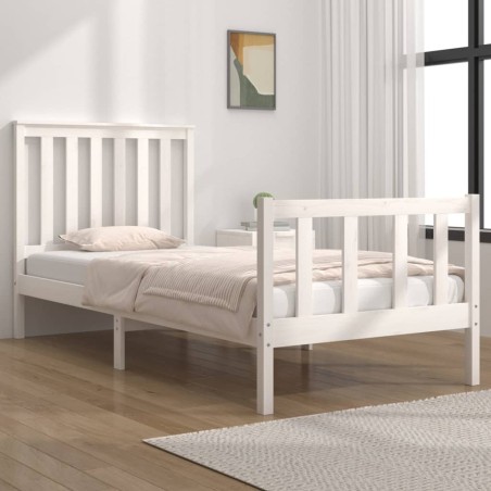 vidaXL Estructura cama individual madera maciza pino blanco 90x190 cm