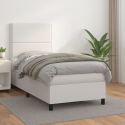 vidaXL Cama box spring con colchón cuero sintético blanco 90x190 cm