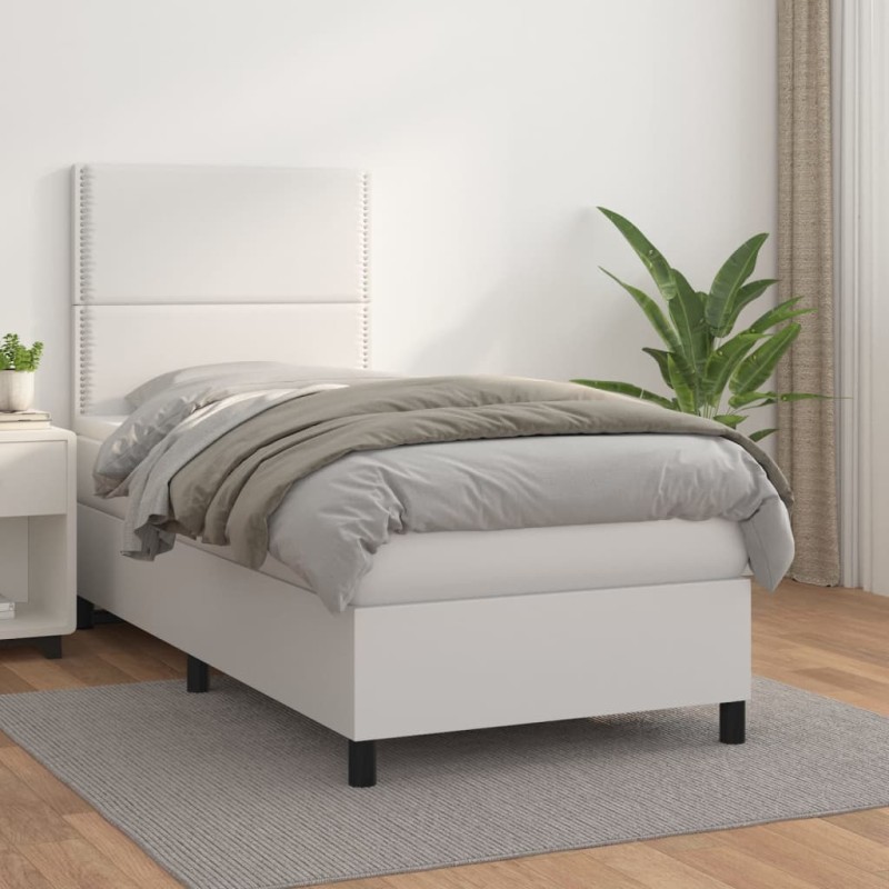 vidaXL Cama box spring con colchón cuero sintético blanco 90x190 cm vidaXL Cama box spring con colchón cuero sintético blanco 90x190 cm
