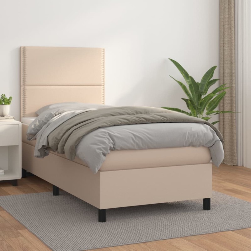 vidaXL Cama box spring con colchón cuero sintético capuchino 80x200 cm vidaXL Cama box spring con colchón cuero sintético capuchino 80x200 cm