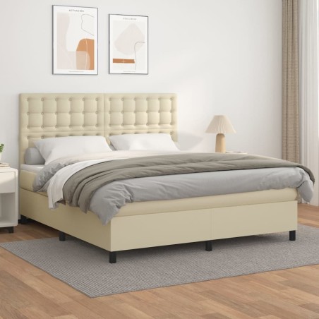 vidaXL Cama box spring con colchón cuero sintético crema 180x200 cm