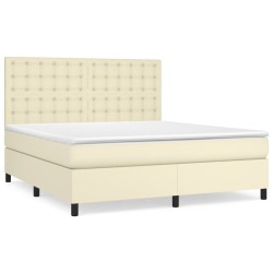 vidaXL Cama box spring con colchón cuero sintético crema 180x200 cm