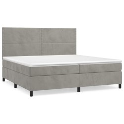 vidaXL Cama box spring con colchón terciopelo gris claro 200x200 cm