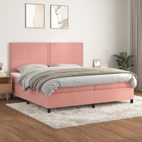 vidaXL Cama box spring con colchón terciopelo rosa 200x200 cm