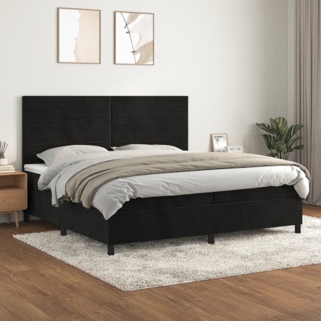 vidaXL Cama box spring con colchón terciopelo negro 200x200 cm