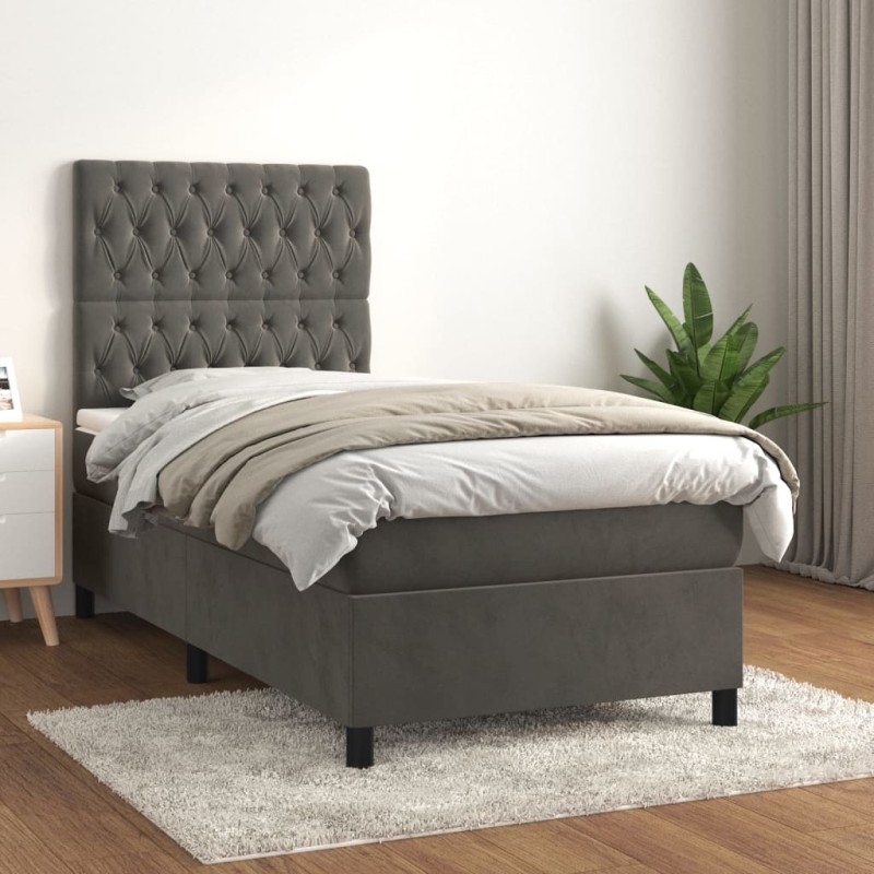 vidaXL Cama box spring con colchón terciopelo gris oscuro 80x200 cm vidaXL Cama box spring con colchón terciopelo gris oscuro 80x200 cm