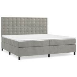 vidaXL Cama box spring con colchón terciopelo gris claro 200x200 cm
