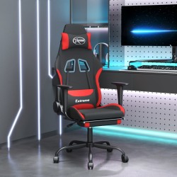 vidaXL Silla gaming con reposapiés tela negro y rojo
