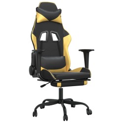 vidaXL Silla gaming con reposapiés cuero sintético negro dorado