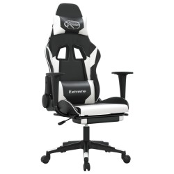 vidaXL Silla gaming con reposapiés cuero sintético negro blanco