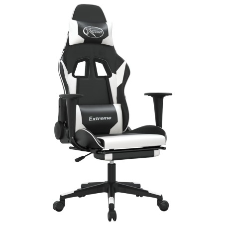 vidaXL Silla gaming con reposapiés cuero sintético negro blanco