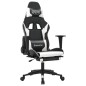 vidaXL Silla gaming con reposapiés cuero sintético negro blanco