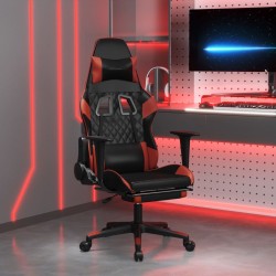 vidaXL Silla gaming con reposapiés cuero sintético negro rojo tinto