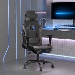 vidaXL Silla gaming con reposapiés cuero sintético negro gris