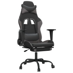 vidaXL Silla gaming con reposapiés cuero sintético negro gris