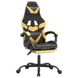 vidaXL Silla gaming con reposapiés cuero sintético negro dorado