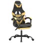 vidaXL Silla gaming con reposapiés cuero sintético negro dorado vidaXL Silla gaming con reposapiés cuero sintético negro dorado
