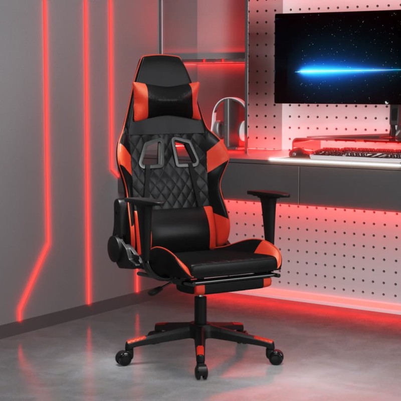 vidaXL Silla gaming con reposapiés cuero sintético negro rojo vidaXL Silla gaming con reposapiés cuero sintético negro rojo