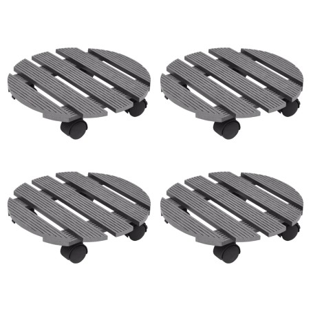 vidaXL Soportes con ruedas para plantas 4 unidades gris WPC Ø30x7,5 cm