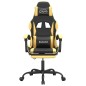 vidaXL Silla gaming con reposapiés cuero sintético negro dorado