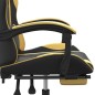 vidaXL Silla gaming con reposapiés cuero sintético negro dorado