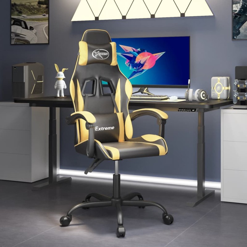 vidaXL Silla gaming cuero sintético negro y dorado vidaXL Silla gaming cuero sintético negro y dorado