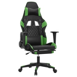 vidaXL Silla gaming con reposapiés cuero sintético negro verde