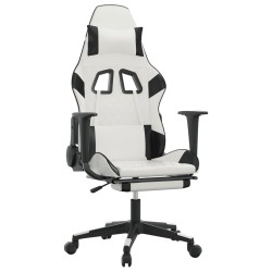 vidaXL Silla gaming con reposapiés cuero sintético blanco negro