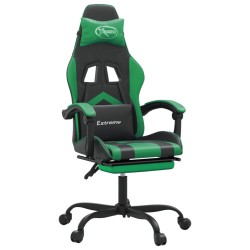 vidaXL Silla gaming con reposapiés cuero sintético negro verde