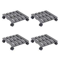 vidaXL Soportes con ruedas para plantas 4 uds gris WPC 30x30x7,5 cm